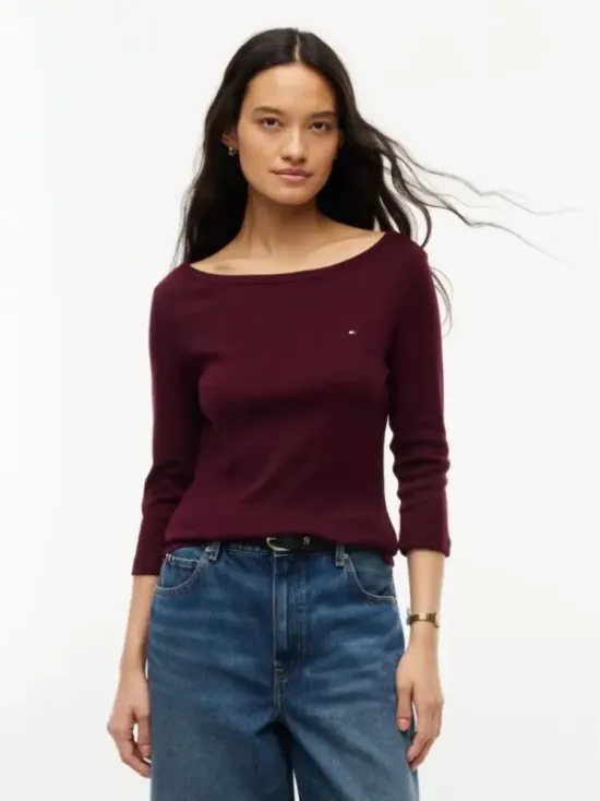 Slim T-Shirt Με Λαιμόκοψη Boat Και Μανίκι 3/4