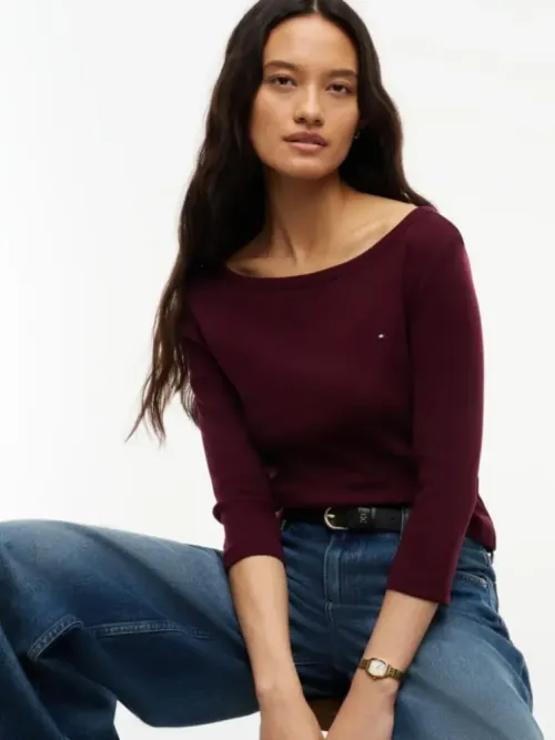 Slim T-Shirt Με Λαιμόκοψη Boat Και Μανίκι 3/4