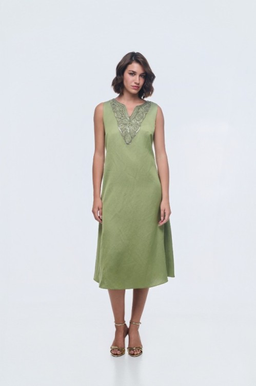 Φόρεμα αμάνικο με μοτίφ 