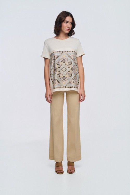 Μπλούζα βαμβακερή κομποζέ με σατέν τύπωμα