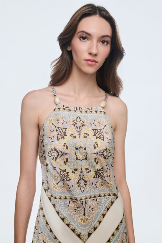 Φόρεμα εμπριμέ με τιράντες 