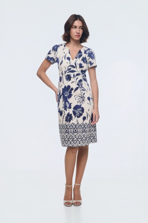 Φόρεμα βαμβακερό με print φλοράλ και μικροσχέδιο