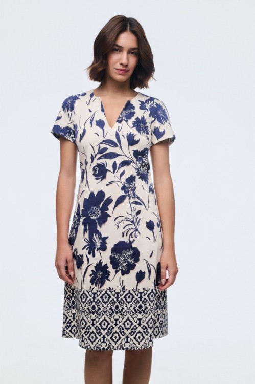 Φόρεμα βαμβακερό με print φλοράλ και μικροσχέδιο