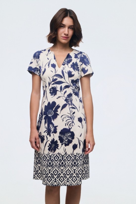 Φόρεμα βαμβακερό με print φλοράλ και μικροσχέδιο