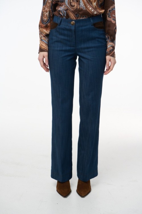 Παντελόνι denim με κοτλε λεπτομέρειες 