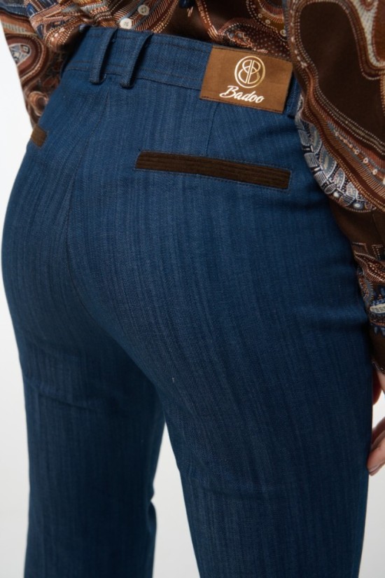 Παντελόνι denim με κοτλε λεπτομέρειες 