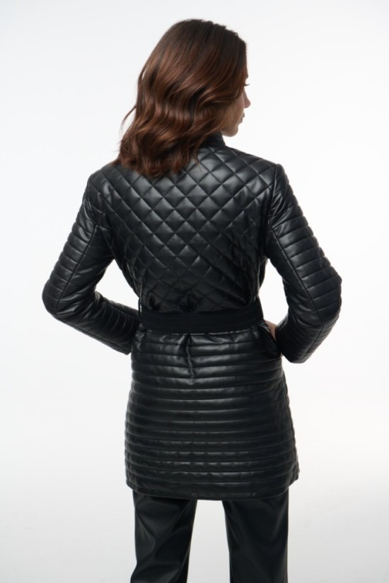 Μπουφάν απο vegan leather με ζώνη στην μέση 