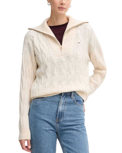 TOMMY HILFIGER Απαλό Μάλλινο Πουλόβερ Με Cable Πλέξη Και Φερμουάρ