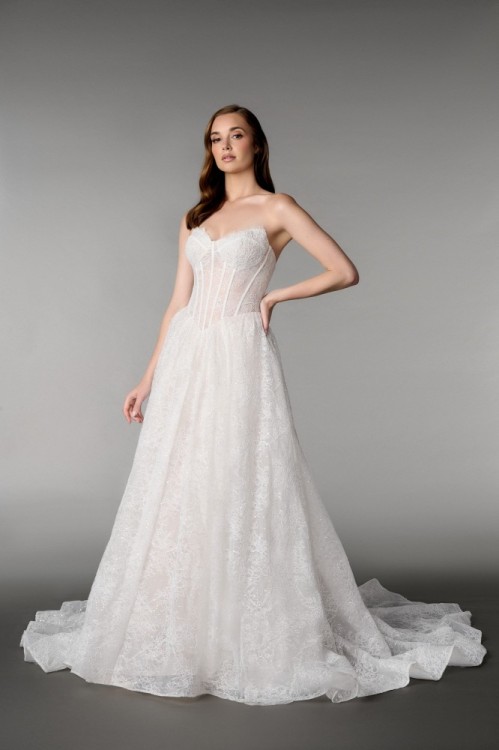 Strapless Allover Beaded and Chantilly Lace 