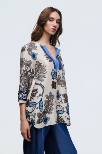 Μπλούζα από βισκόζη με denim λεπτομέρειες 