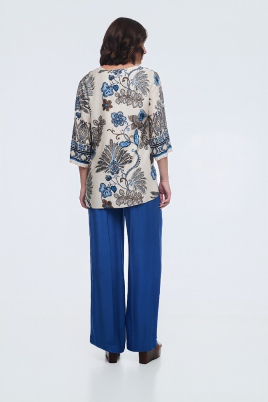 Μπλούζα από βισκόζη με denim λεπτομέρειες 