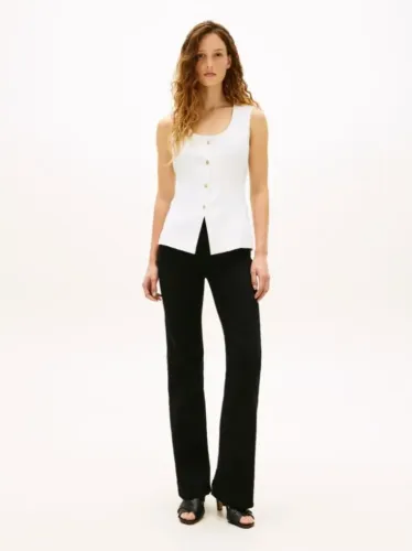 Slim Λινό Γιλέκο Με Χρυσά Κουμπιά 