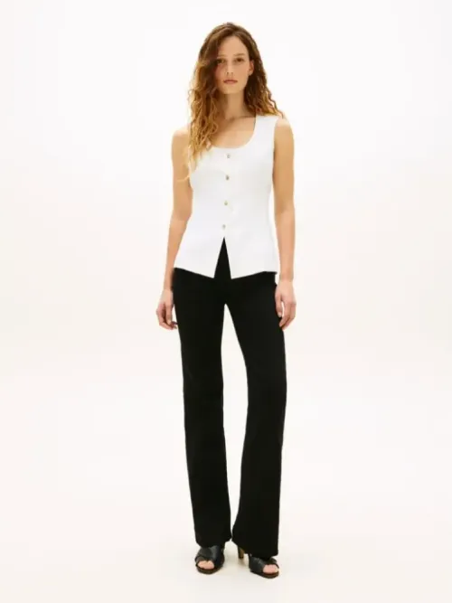 Slim Λινό Γιλέκο Με Χρυσά Κουμπιά 