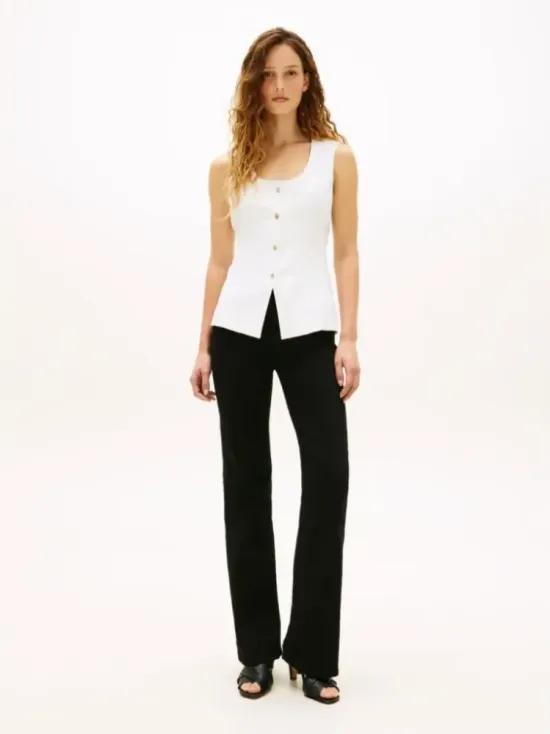 Slim Λινό Γιλέκο Με Χρυσά Κουμπιά 