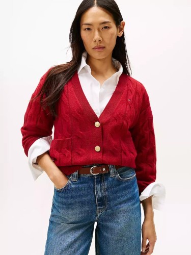 TOMMY HILFIGER Μάλλινη Oversized Ζακέτα Με V Λαιμόκοψη