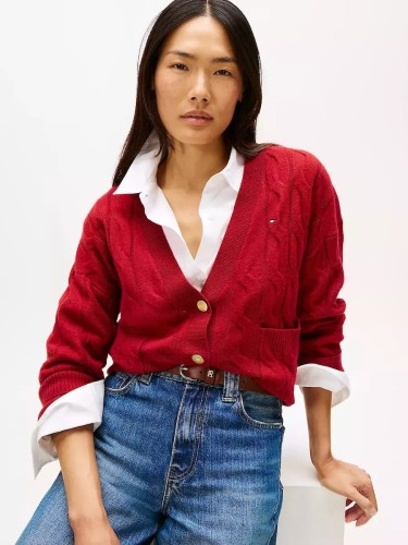 TOMMY HILFIGER Μάλλινη Oversized Ζακέτα Με V Λαιμόκοψη