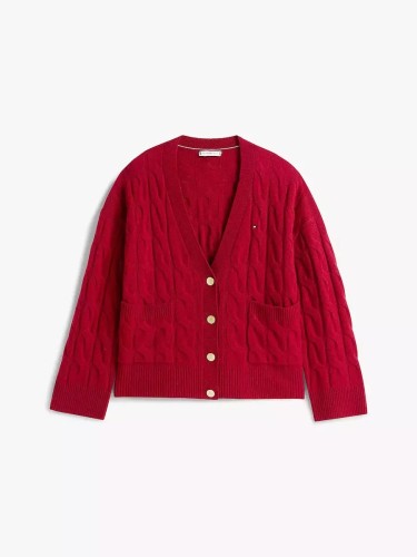 TOMMY HILFIGER Μάλλινη Oversized Ζακέτα Με V Λαιμόκοψη