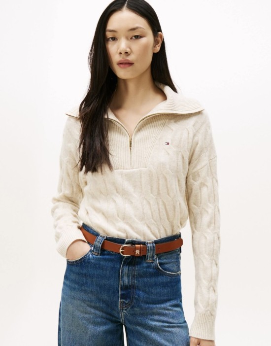TOMMY HILFIGER Απαλό Μάλλινο Πουλόβερ Με Cable Πλέξη Και Φερμουάρ
