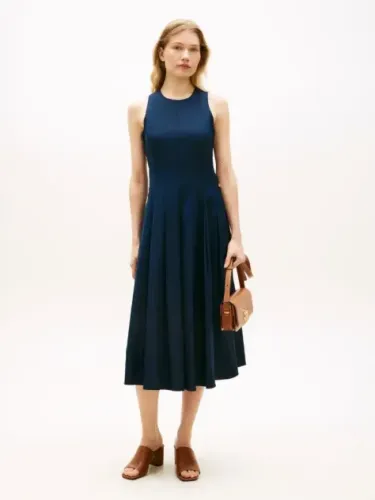 Λινό Μίντι Φόρεμα Με Χρυσά Κουμπιά 