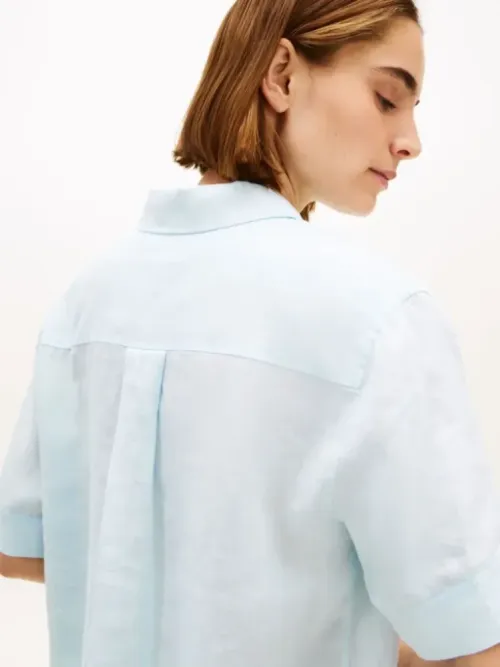 Άνετο Λινό Κοντομάνικο Πουκάμισο 