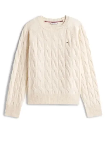 TOMMY HILFIGER ΠΟΥΛΟΒΕΡ SOFT WOOL CABLE RLX C-NK 