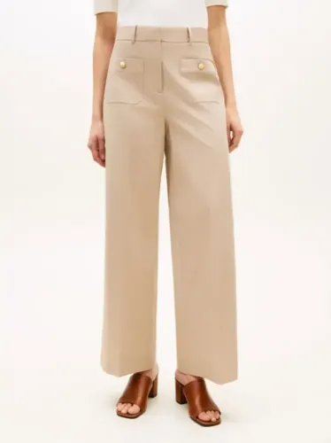 Crest Embossed Button Wide Leg Chinos 