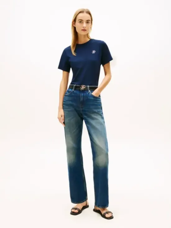 T-Shirt Με Κλασική Λαιμόκοψη Και Κεντητό Λογότυπο 